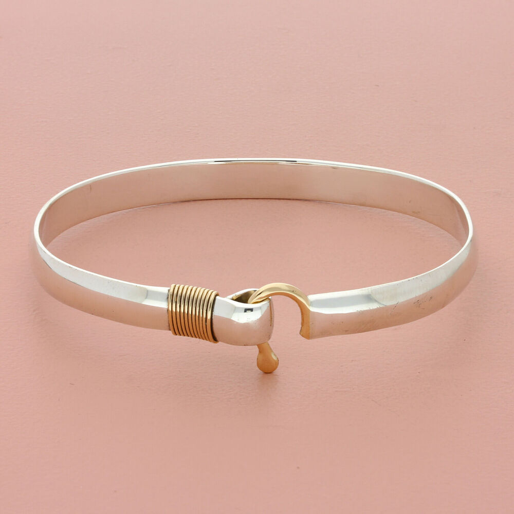 Two-Tone Silver and Gold Hook Bangle Bracelet